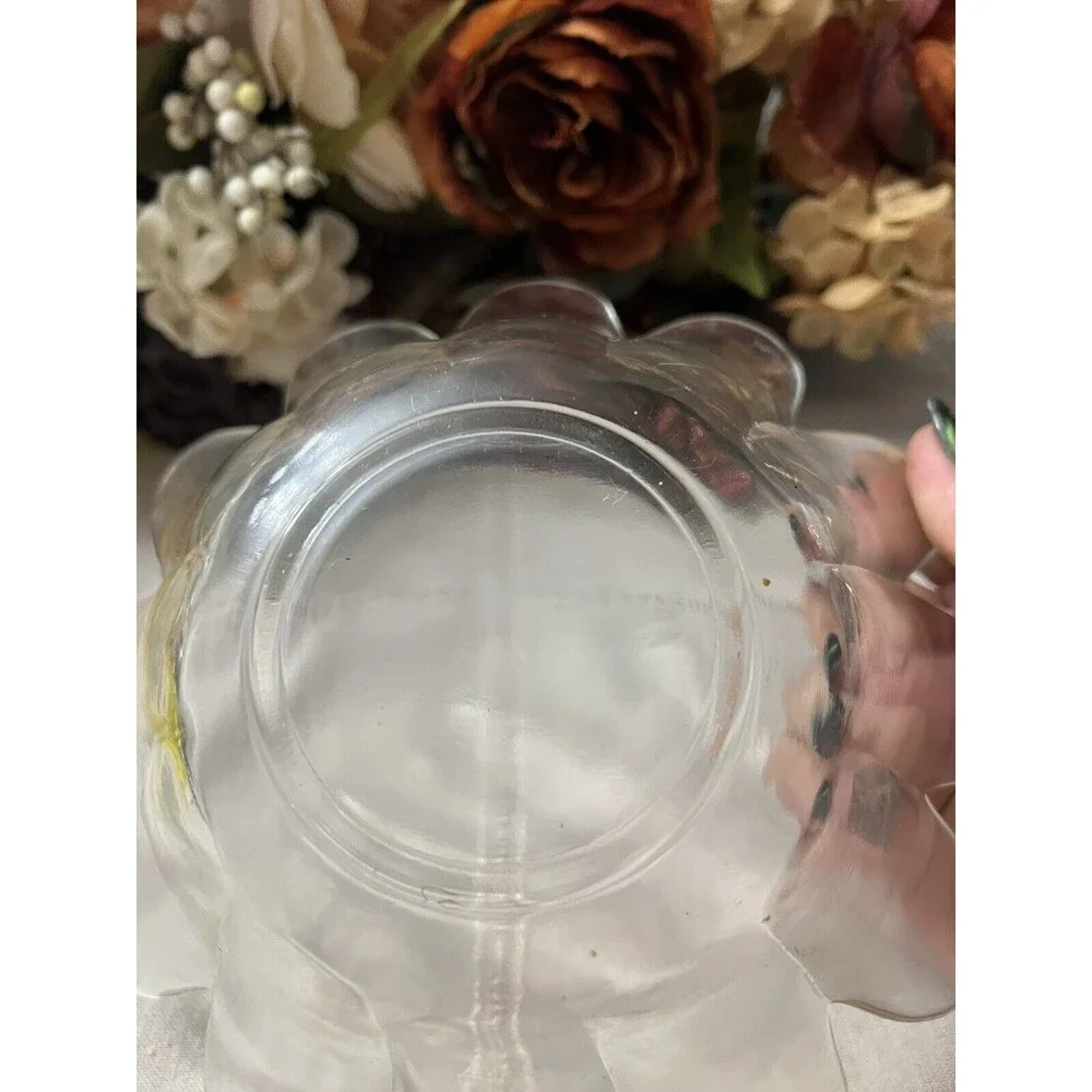 Vintage Clear Glass Lotus Flower Bowl  9 Inches Across